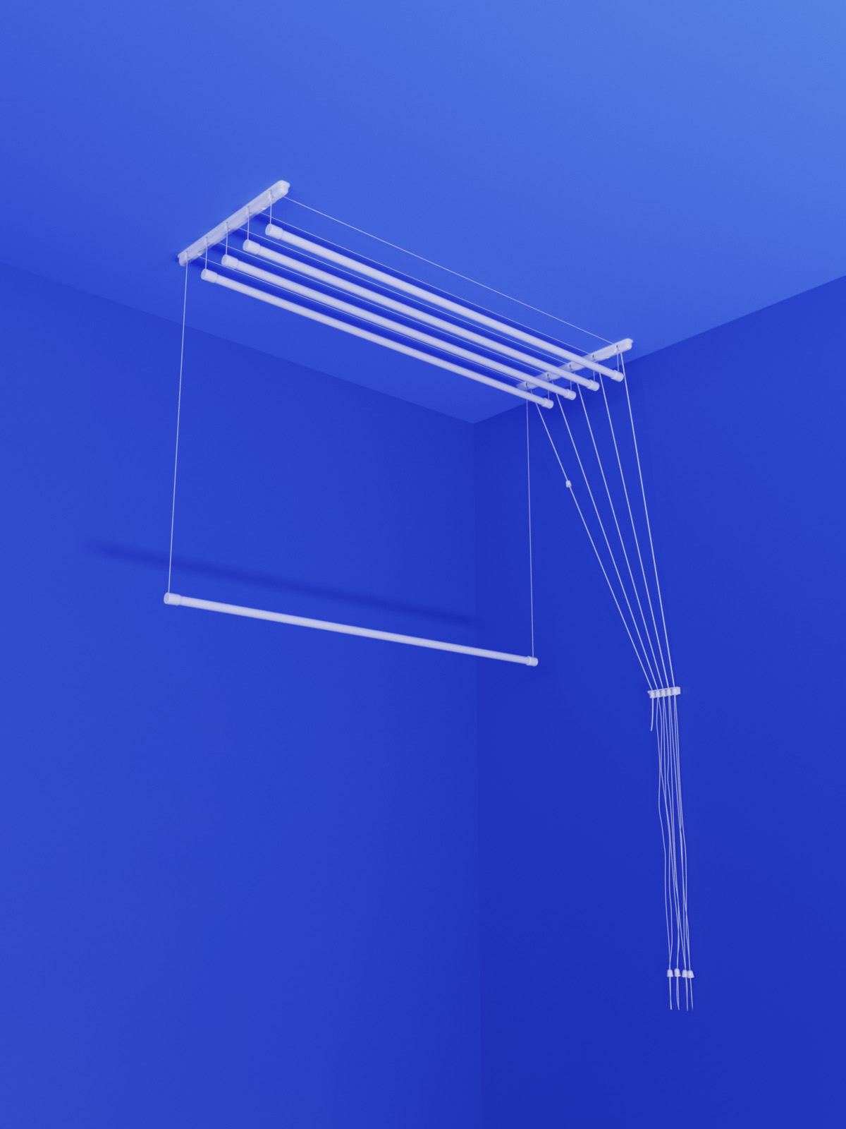 Heavy-duty Ruimtebesparend Plafond Droogrek met 5 stangen. Breedte 45 cm.
