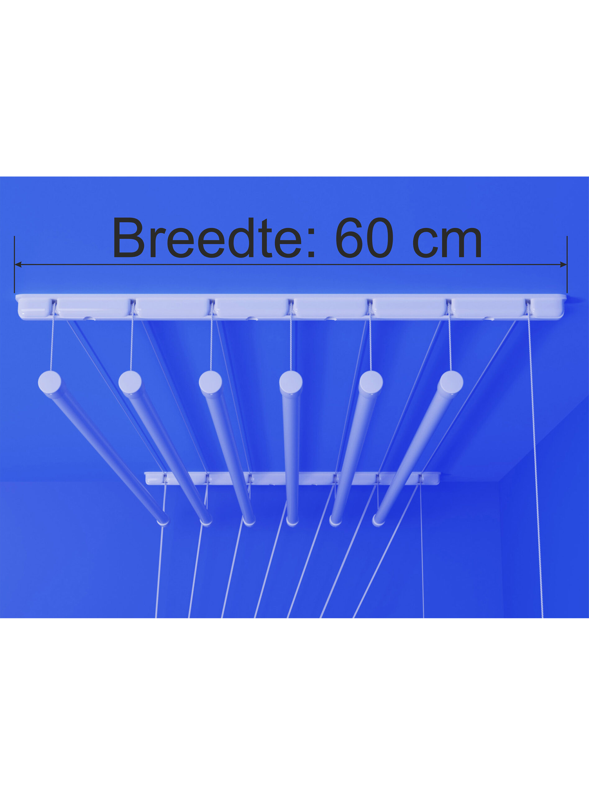 Heavy-duty Ruimtebesparend Plafond Droogrek met 7 stangen. Breedte 60 cm. - Afbeelding 4