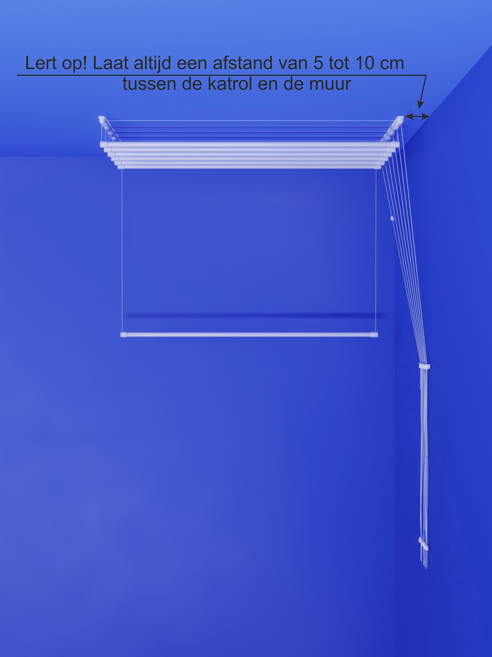Heavy-duty Ruimtebesparend Plafond Droogrek met 7 stangen. Breedte 60 cm. - Afbeelding 2